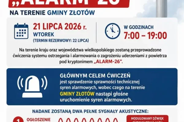 Ćwiczenia systemów alarmowych „ALARM-26” w Gminie Złotów już 21 lipca