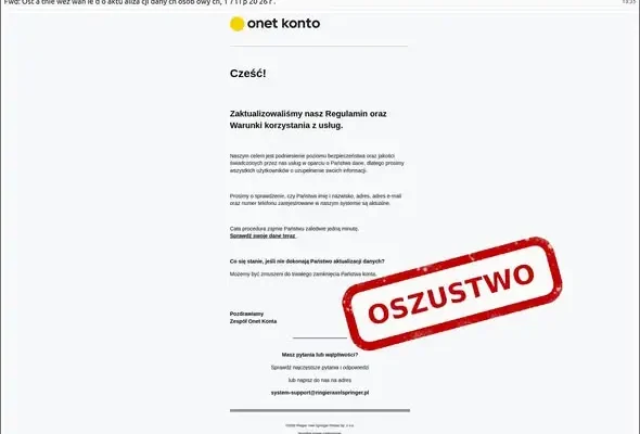 Uwaga na fałszywe e-maile od Onetu! Oszuści chcą wyłudzić Twoje dane