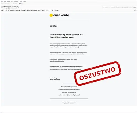 Uwaga na fałszywe e-maile od Onetu! Oszuści chcą wyłudzić Twoje dane