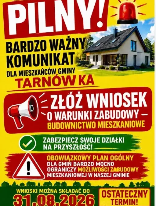 Gmina Tarnówka apeluje: złóż wniosek o warunki zabudowy do końca sierpnia 2026