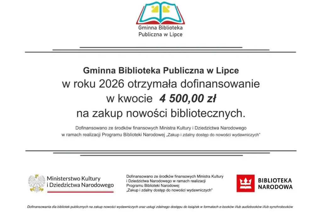 Biblioteka w Lipce wzbogaci księgozbiór dzięki dotacji ministerialnej