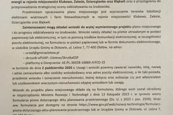 Spotkania otwarte w sprawie planu zagospodarowania Gminy Złotów