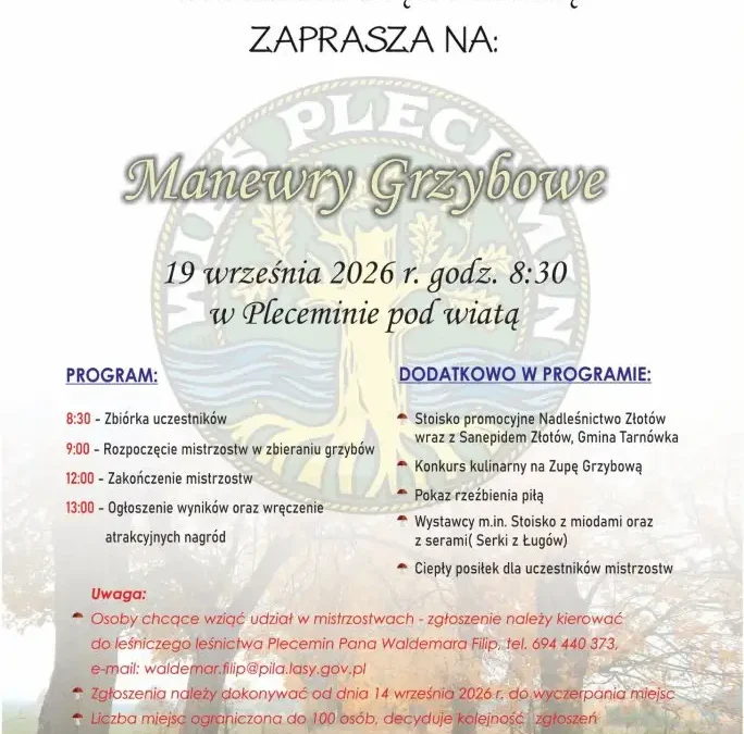 Manewry Grzybowe w Pleceminie – mistrzostwa w zbieraniu grzybów i konkurs na zupę grzybową