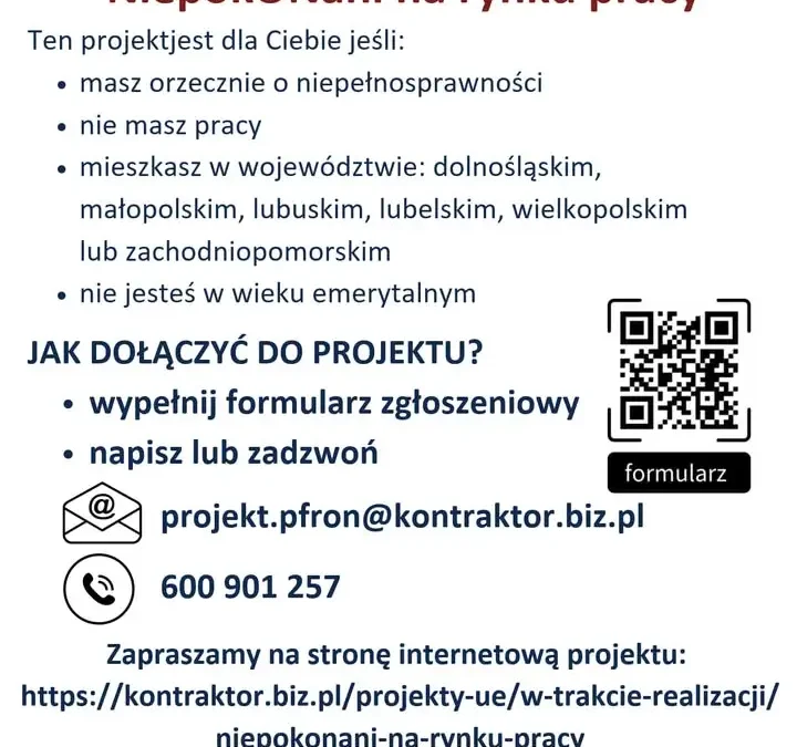 Rusza rekrutacja do projektu „NiepokONani na rynku pracy” – wsparcie dla osób z niepełnosprawnościami