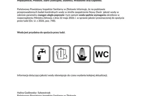 Woda w strefie Nowy Dwór znów przydatna do spożycia – sanepid odwołuje zastrzeżenia
