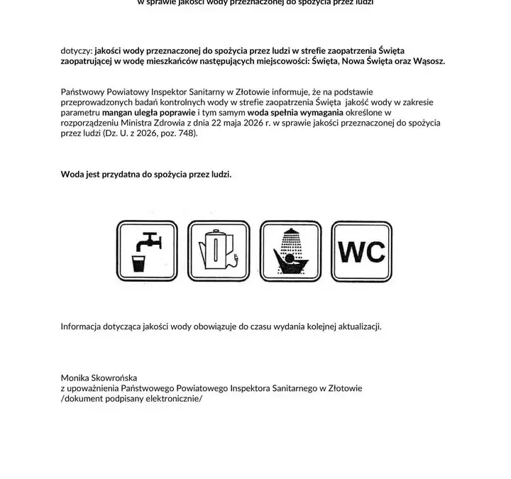 Woda w Świętej, Nowej Świętej i Wąsoszu znów zdatna do picia