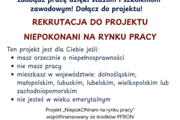 NiepokONani na rynku pracy – rusza rekrutacja do projektu dla osób z niepełnosprawnościami