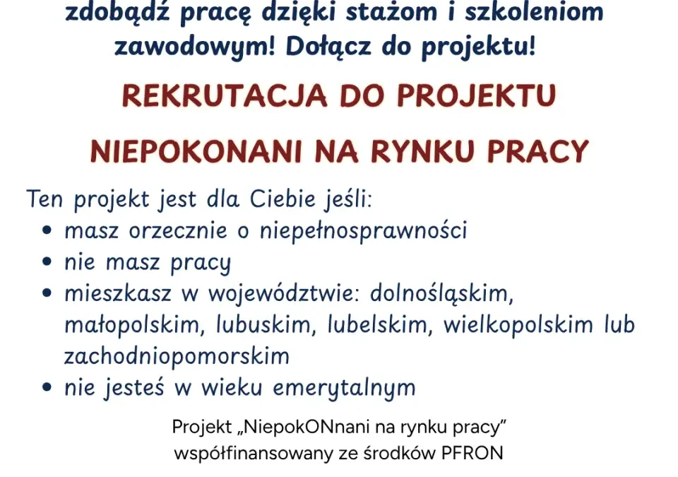 NiepokONani na rynku pracy – rusza rekrutacja do projektu dla osób z niepełnosprawnościami