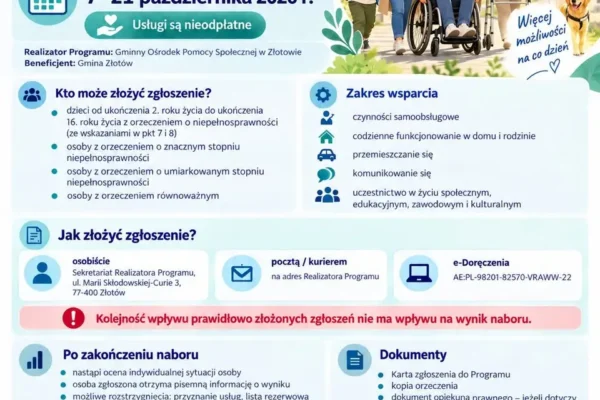 GOPS Złotów: nabór do programu „Asystent osobisty osoby z niepełnosprawnością” tylko do 21 października