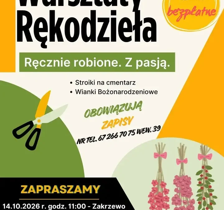 Bezpłatne warsztaty rękodzieła w gminie Zakrzewo – powstaną stroiki i wianki